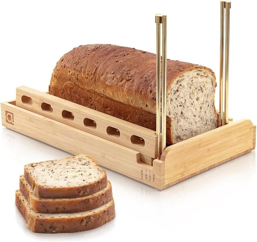 Solidchoice- Broodsnijmachine Bamboe Verstelbare Snijdergeleider 16 5 cm 4 Dikte-opties Inclusief Kruimellade Duurzaam en Hoogwaardig Broodsnijder