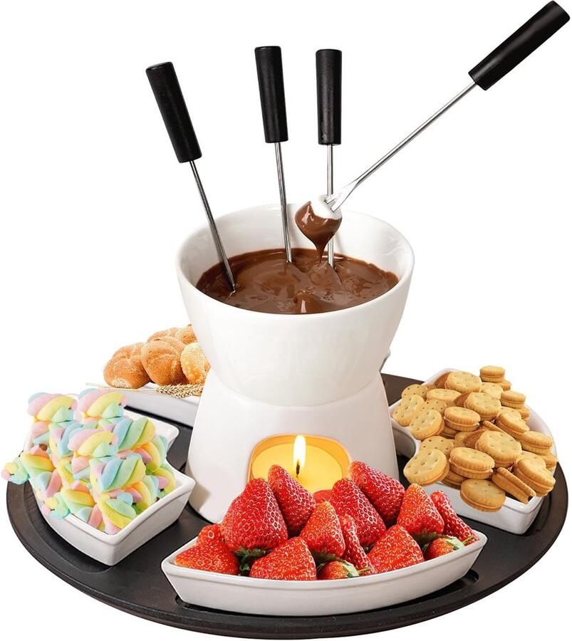 Solidchoice Ceramische Chocolade Fondue Set met 4 Forks en 4 Borden