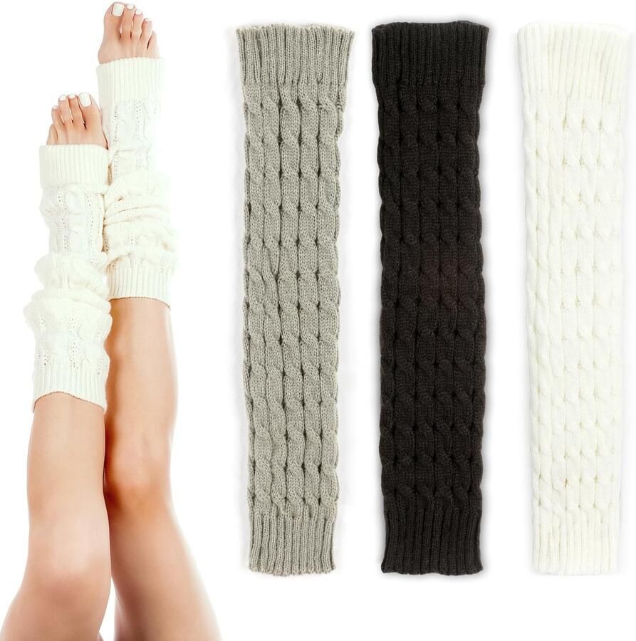 Solidchoice Dames Legwarmers Set van 3 in Zwart Crème en Grijs