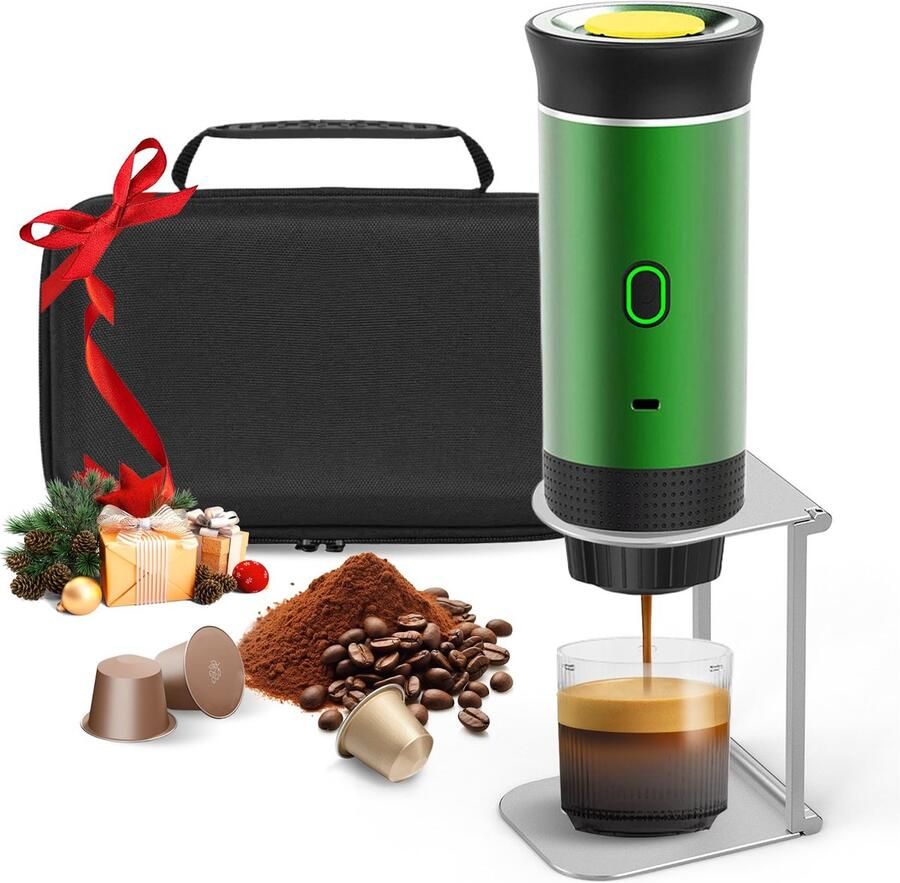 Solidchoice Draagbare Koffiemachine met Draagtas 3-in-1 Espresso Maker Groen