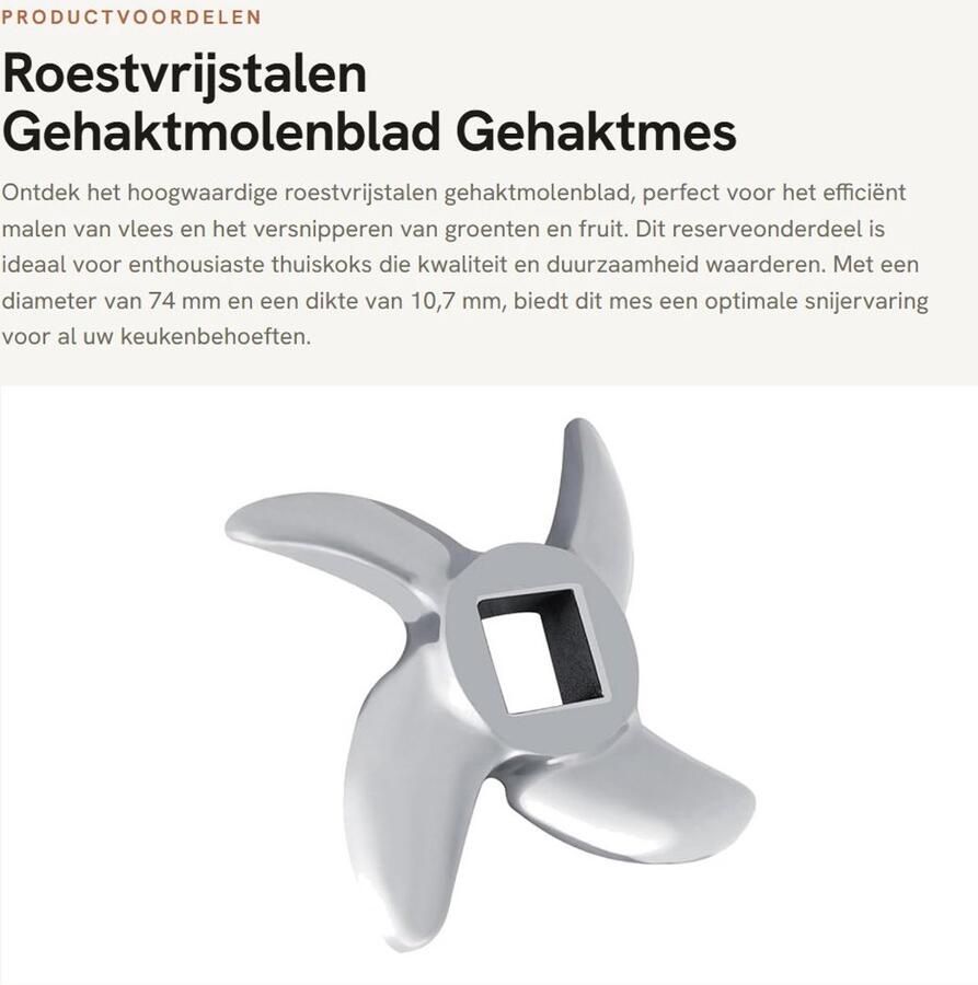 Solidchoice- Gehaktmolenblad Roestvrij Staal Reserveonderdeel Vleesmolen Kruisvormig Snijblad Diameter 74 mm Dikte 10 7 mm Veilig voor Voedsel Vleesmolenmes