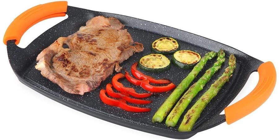 Solidchoice Gietaluminium Grillplaat met Antiaanbaklaag en Verwijderbare Handvatten