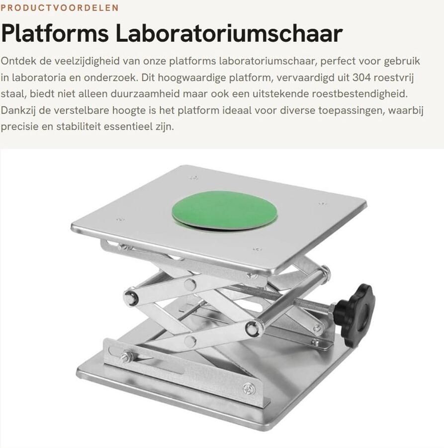 Dailygoods- Laboratoriumschaar Roestvrij Staal Platforms Verstelbaar Hoogte 80-280 mm Duurzaam 200 x 200 mm Hefplatform
