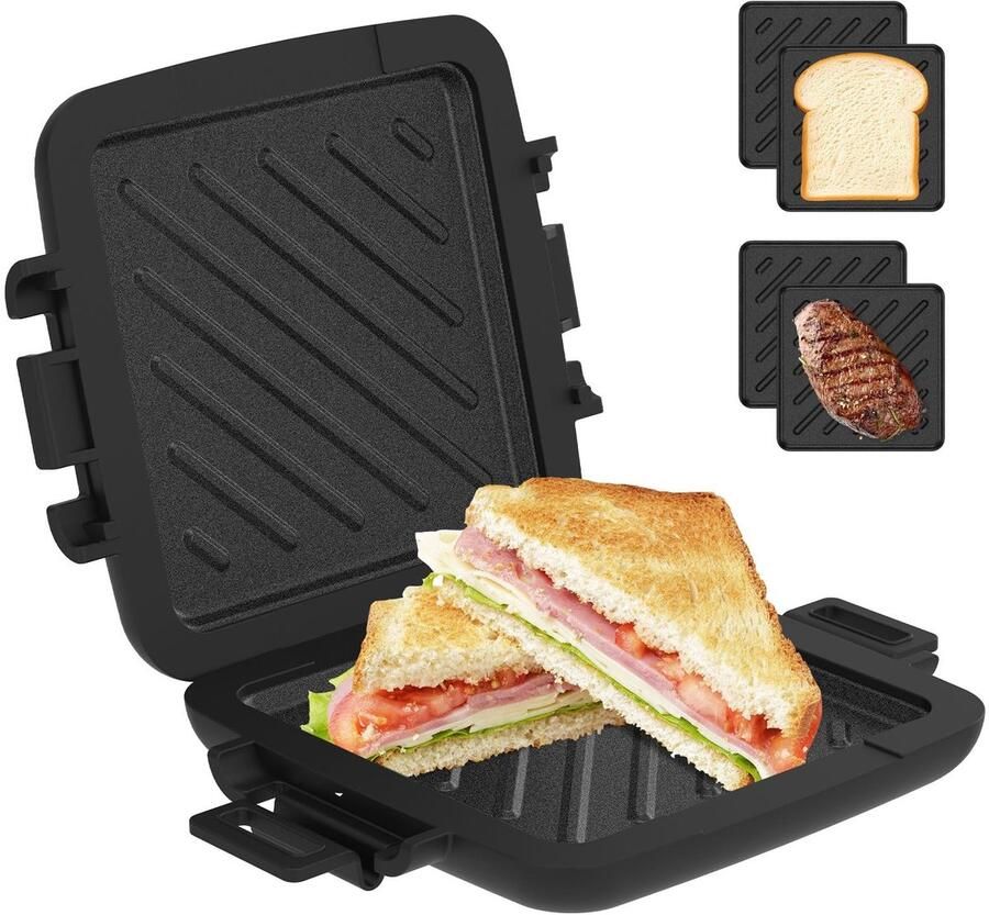 Solidchoice Magnetron Sandwich Maker met Uitneembare Plaat Zwart