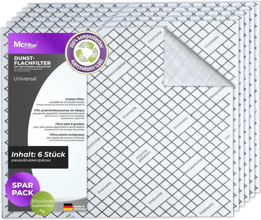 Solidchoice McFilter 6 Stuks Composteerbare Filter voor Afzuigkap 57 x 47 cm