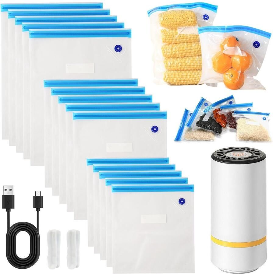 Solidchoice Mini Voedsel Vacumeermachine met 15 Vacuumzakken voor Reis en Camping