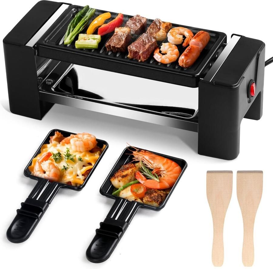 Solidchoice Raclette Grill voor 2 Personen met Mini Pannen en Spatels