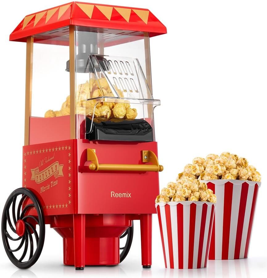 Solidchoice Retro Popcornmachine voor Thuis 1200 Watt en Vetvrij