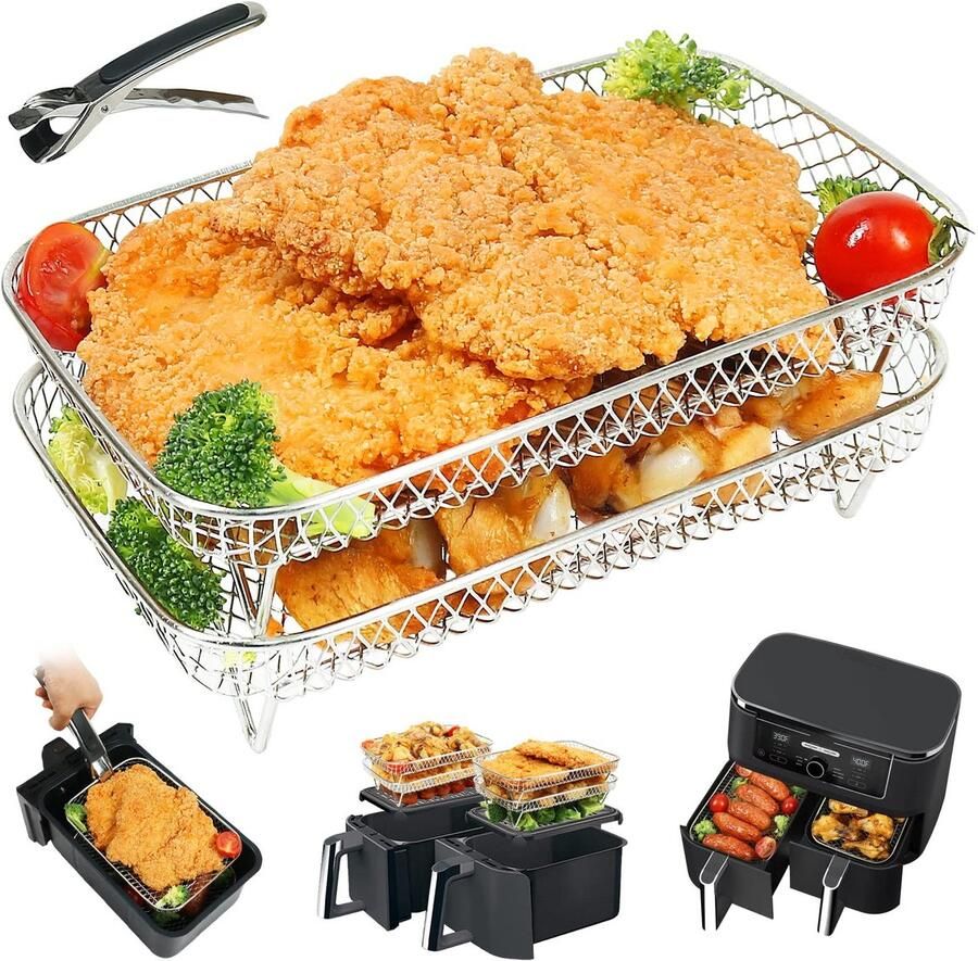 Solidchoice Roestvrijstalen Airfryer Rack voor Dubbele Frituurpan