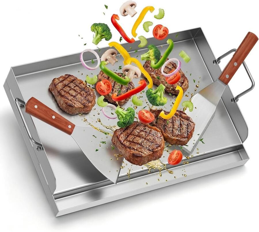Solidchoice Roestvrijstalen Grillplaat met Vetopvanggoot en Spatels