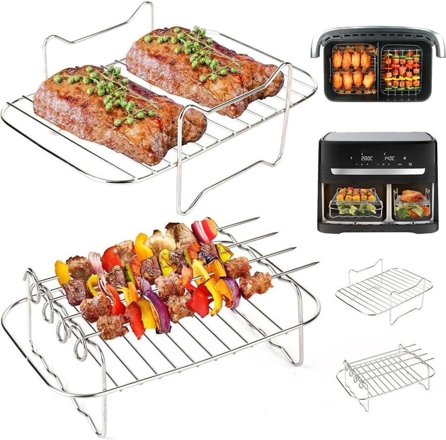 Solidchoice RVS Air Fryer Rek met Spiesjes voor Gezond Koken