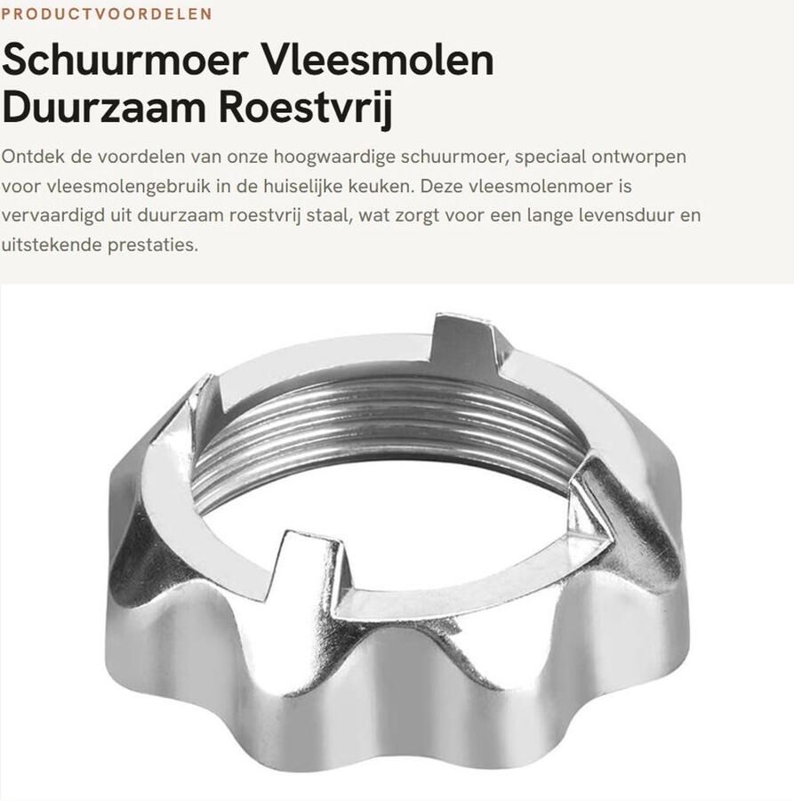 Dailygoods- Schuurmoer Glad Duurzaam Roestvrij Staal Eenvoudige Installatie Vleesmolen Accessoire Slijtvast en Corrosiebestendig Vleesmolenmoer