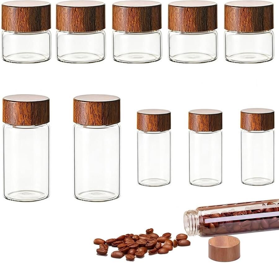 Solidchoice Set van 10 Glazen Bewaarbuizen voor Koffiebonen en Specerijen