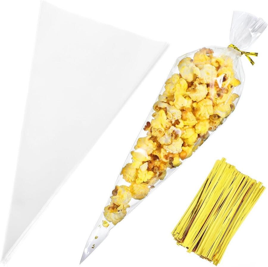 Solidchoice Set van 100 Transparante Popcorn Cones voor Feestjes