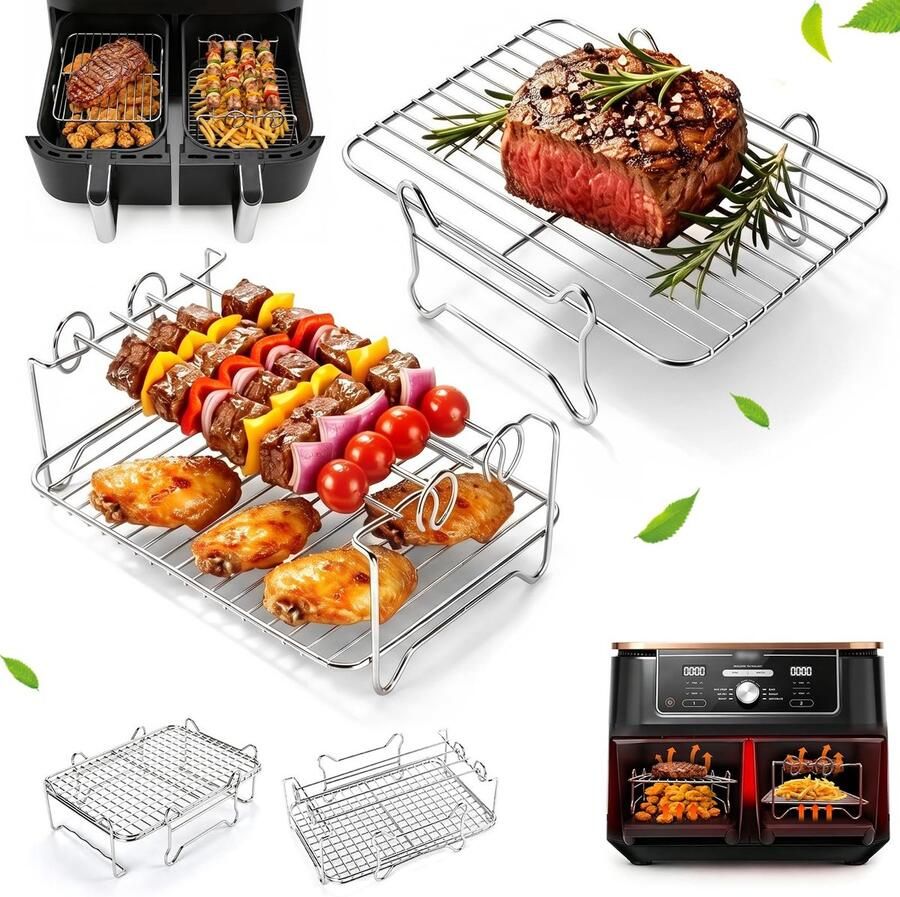 Solidchoice Set van 2 RVS Airfryer Racks met Skewers Voor Airfryer Modellen