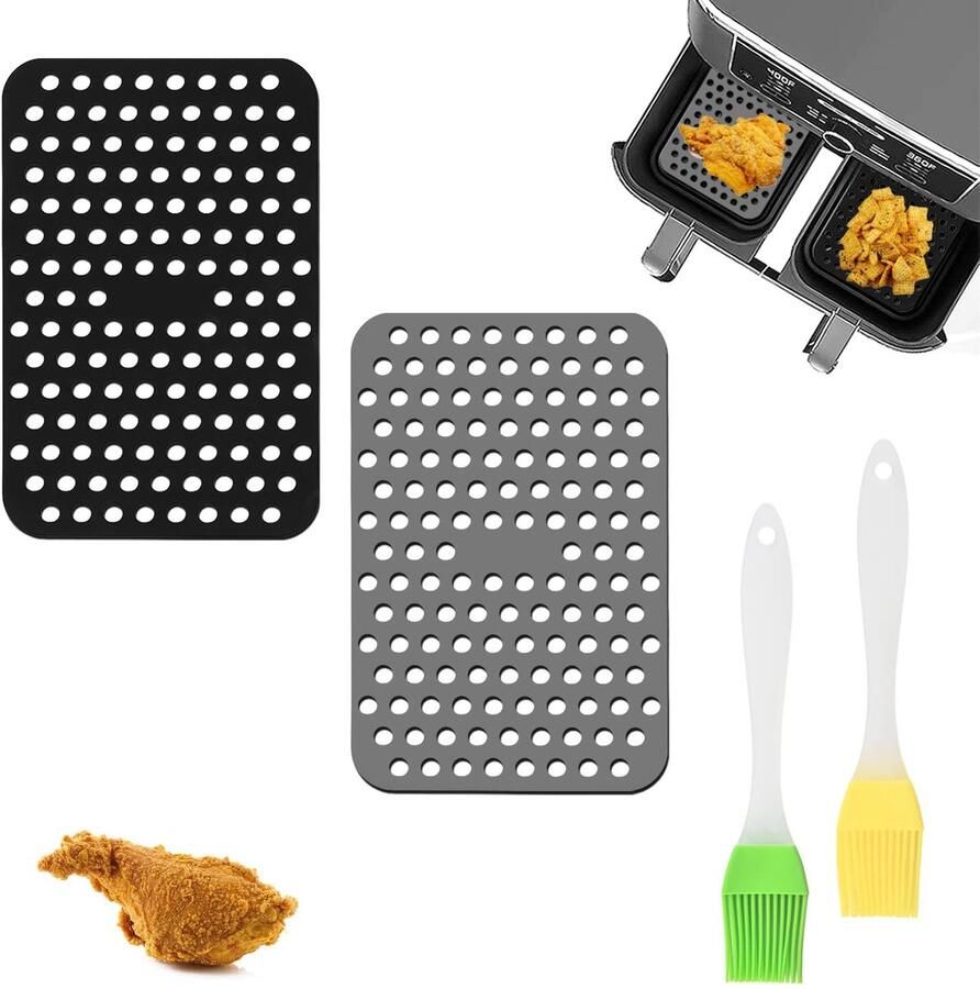 Solidchoice Set van 2 Siliconen Airfryer Pads met Borstels
