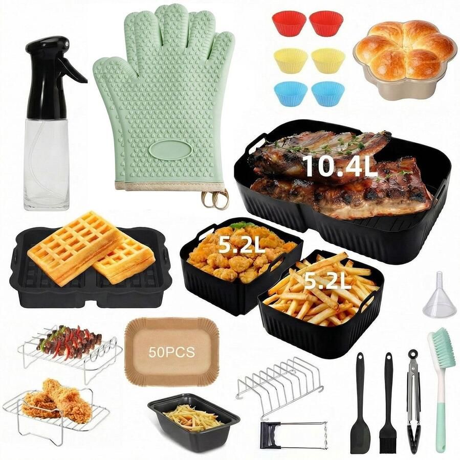 Solidchoice Set van 29 Herbruikbare Siliconen Bakvormen voor Airfryer