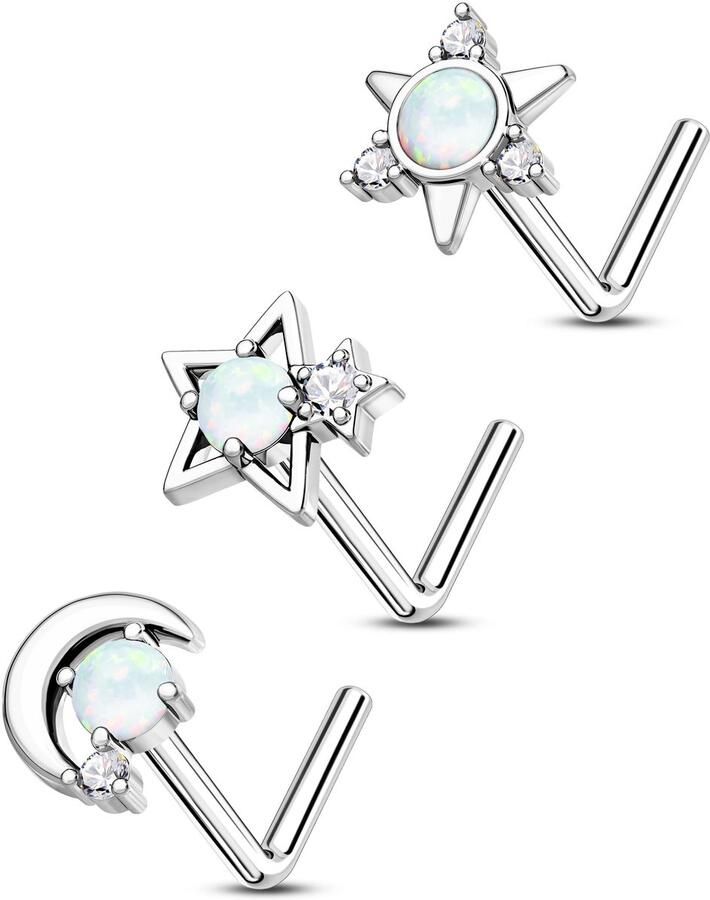 Solidchoice Set van 3 Neusstuds met Opal en Hemelse Ontwerpen