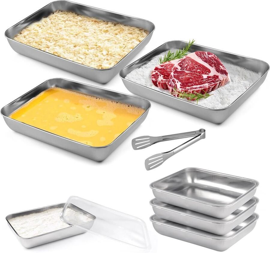 Solidchoice Set van 3 Roestvrijstalen Paneerschalen voor de Keuken