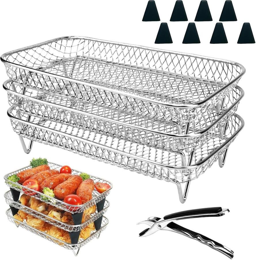 Solidchoice Set van 3 RVS Racks voor de Airfryer met Clips