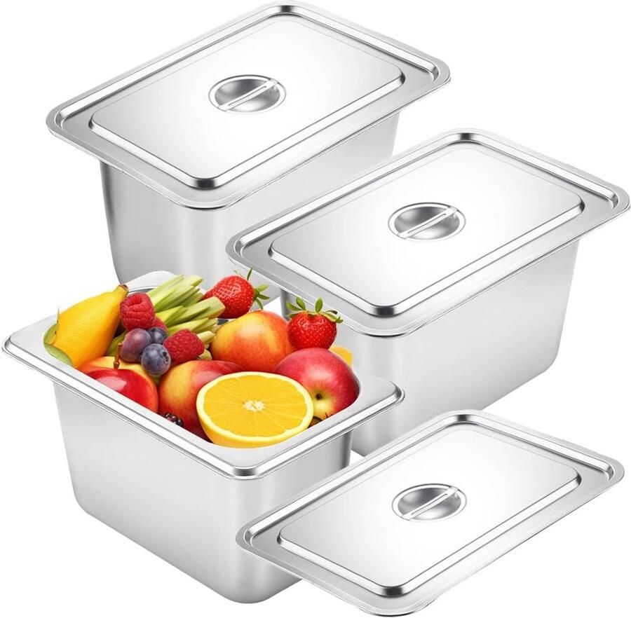 Solidchoice Set van 3 RVS Voedselkommen met Deksel voor Buffet en Catering