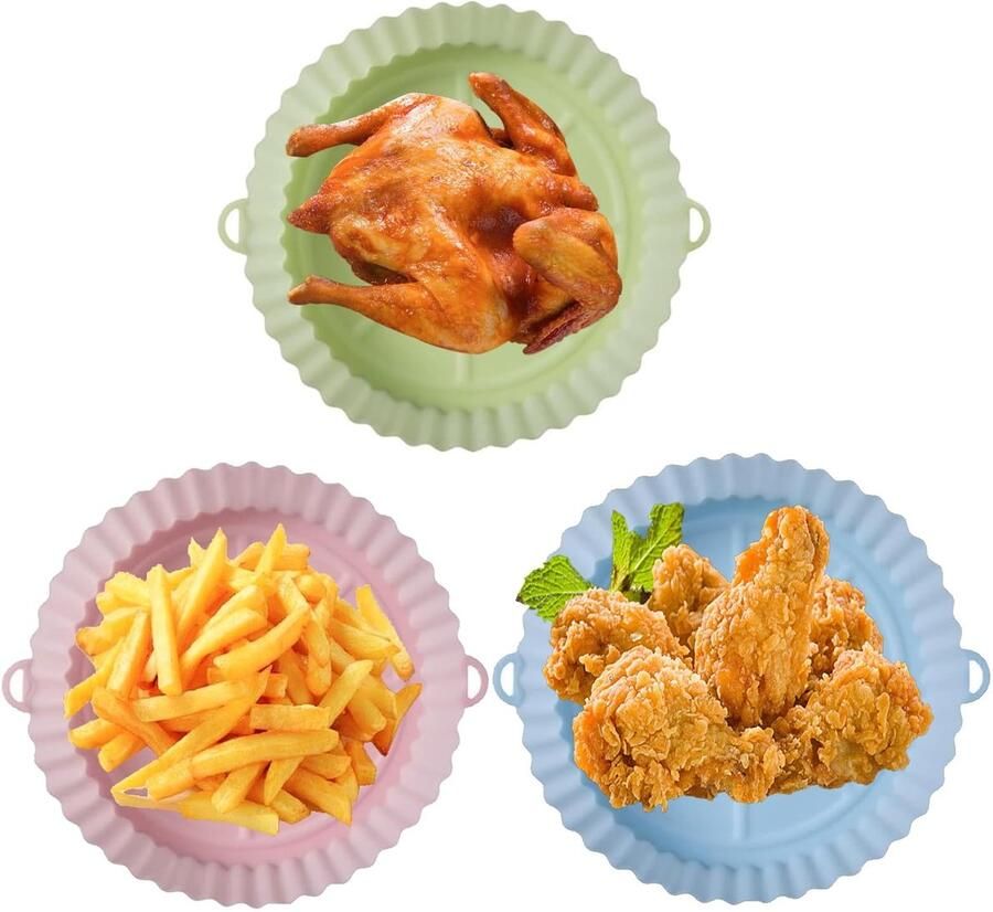 Solidchoice Set van 3 Siliconen Pannen voor Airfryer Geschikt voor Oven en Magnetron