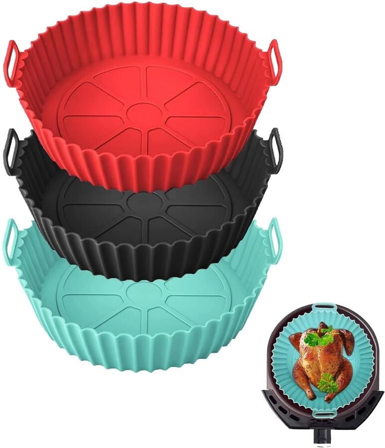 Solidchoice Set van 3 Siliconen Potten voor Airfryer en Oven