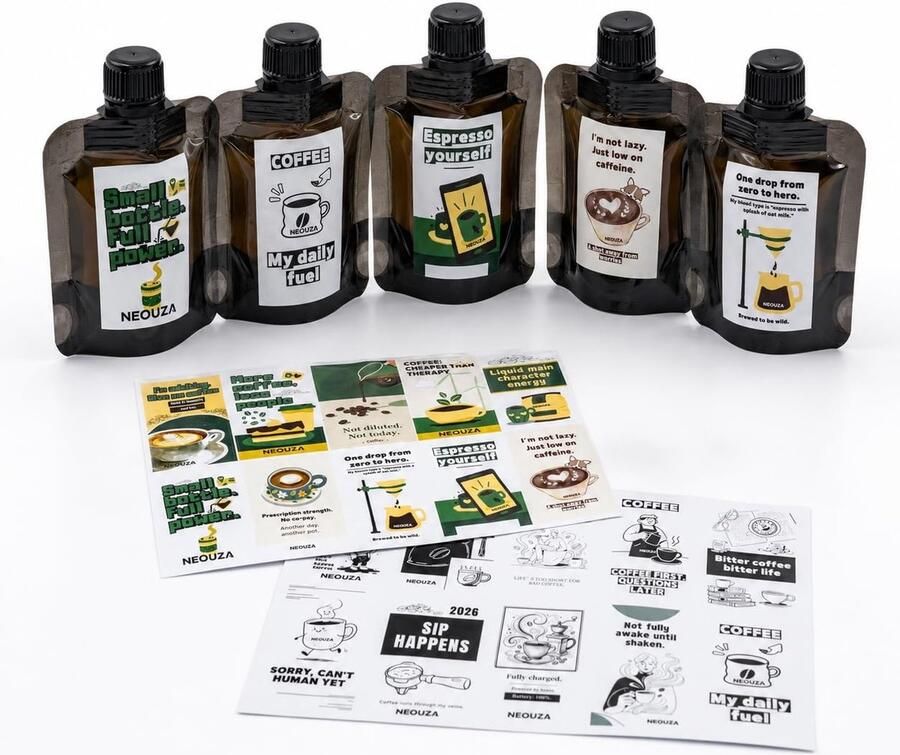 Solidchoice Set van 30 Food-Grade PE Espresso Zakjes met Stickers