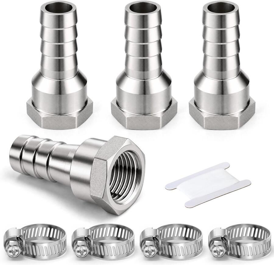 Solidchoice Set van 4 Koudgeslagen Slangfittingen van Roestvrij Staal