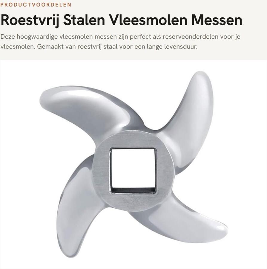 Solidchoice- Vleesmolen Messen Roestvrij Staal Reserveonderdelen Kruismolen Lemmet Vervangingsonderdeel Geschikt voor Vleesmolen Diameter 61 mm
