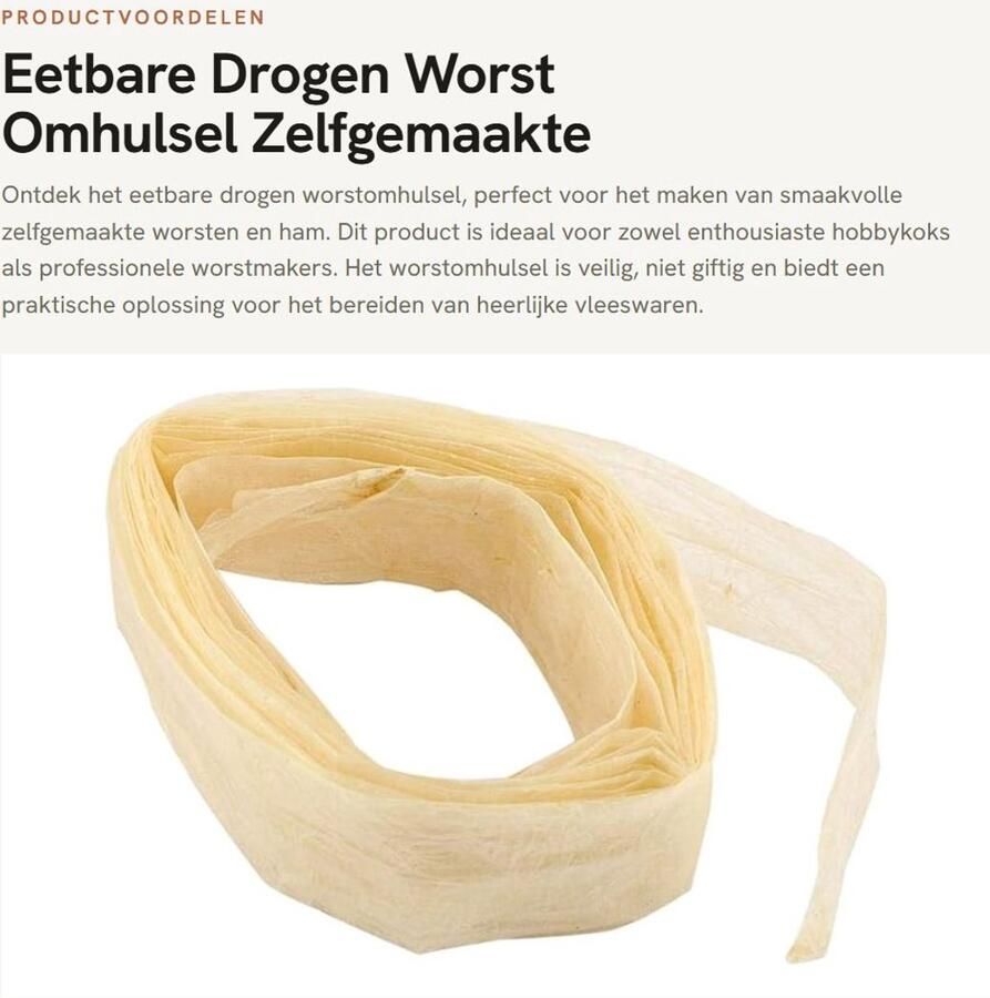 Solidchoice- Worst Omhulsel Eetbaar Zelfgemaakte Worsten Ham Veilig en Niet Giftig Lengte 2 5 m Doorsnee 2 8-3 cm Worsthuid