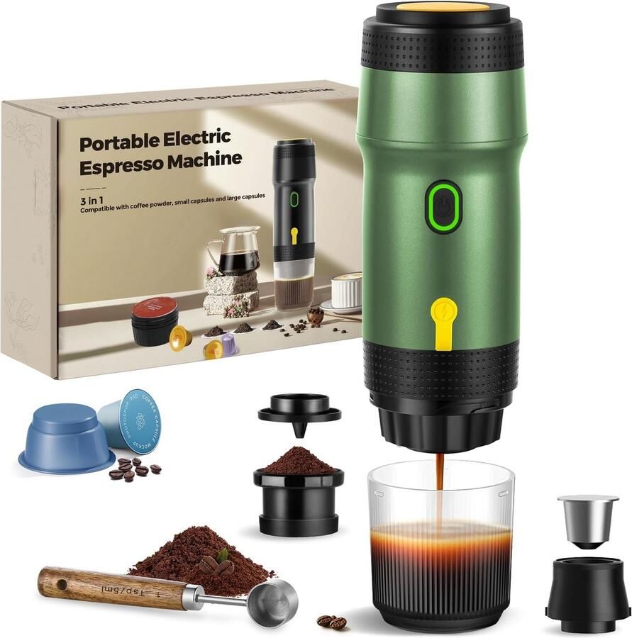 SolidKeus 3-in-1 Draagbare Espresso Machine met 20BAR Druk (Groen)
