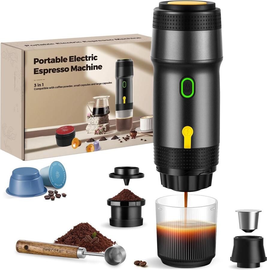 SolidKeus 3-in-1 Draagbare Espresso Machine met 20BAR Druk (Zwart)