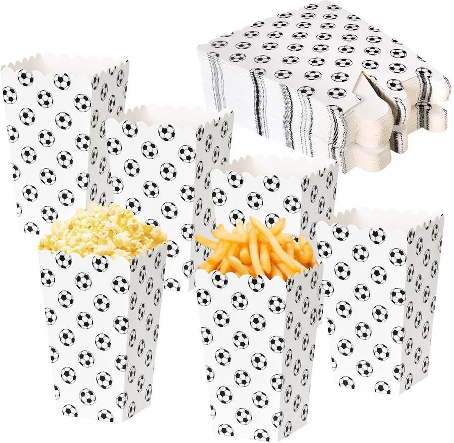 SolidKeus 50 Stuks Voetbal Popcorn Dozen voor Feestjes en Verjaardagen