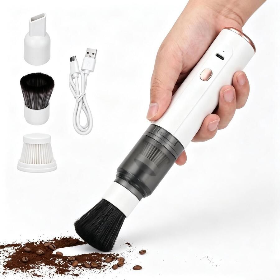 SolidKeus Draadloze Mini Koffiemolen Stofzuiger met Sterke Zuigkracht (Wit)