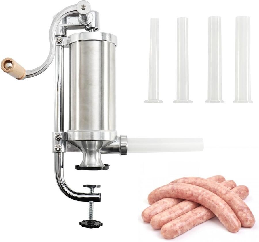 SolidKeus Handmatige Worstvulmachine van Roestvrij Staal met 4 Vulbuizen