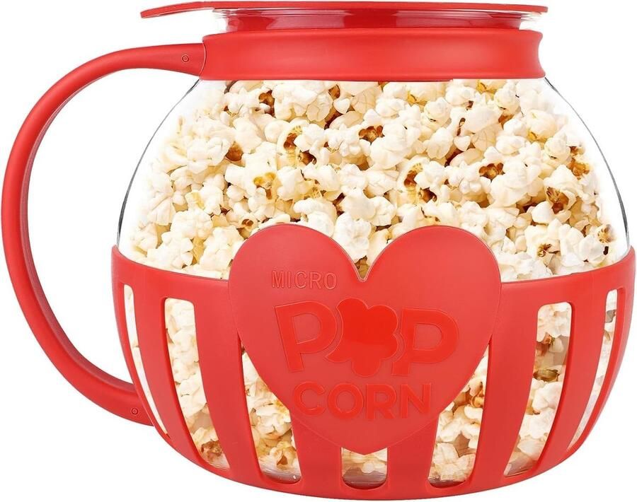 SolidKeus Popcorn Maker van Borosilicaatglas Magnetronbestendig Rood