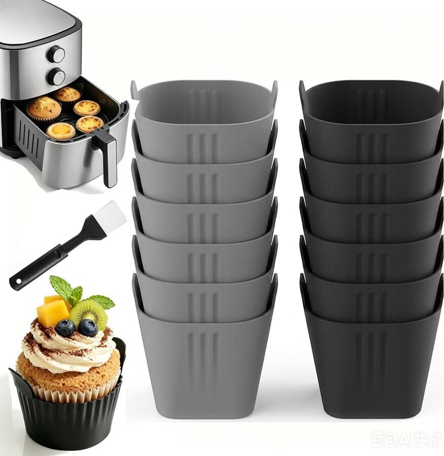 SolidKeus Set van 12 Herbruikbare Siliconen Muffinvormen voor Airfryer