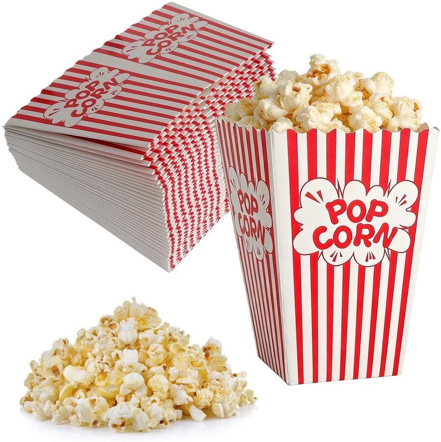 SolidKeus Set van 32 Retro Popcorn Bakjes met Rood-Witte Strepen