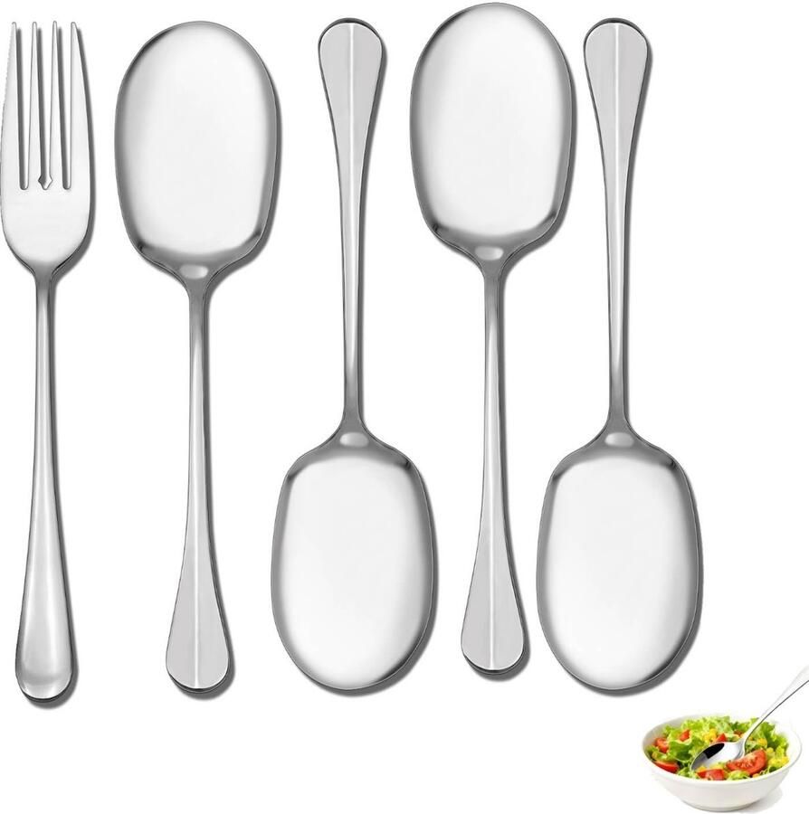 SolidKeus Set van 4 Gepolijste Serveerlepels
