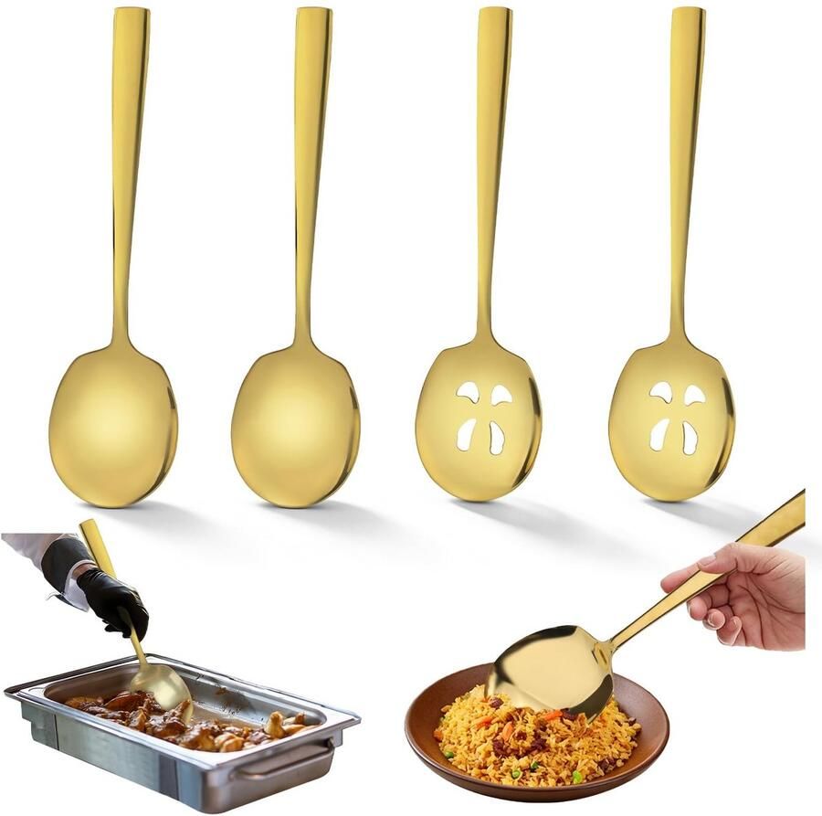 SolidKeus Set van 4 Gouden Serving Spoons voor Buffet en Catering