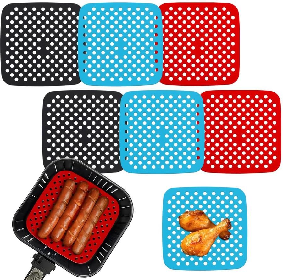 SolidKeus Set van 6 Herbruikbare Siliconen Air Fryer Inleggers 21.5 cm
