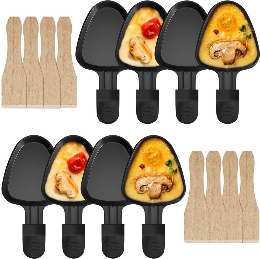 SolidKeus Set van 8 Raclette Pannen met Houten Spatula's