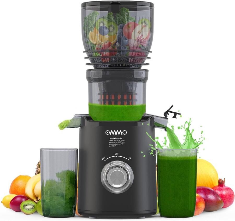 SolidKeus Slow Juicer voor Fruit en Groenten met 148mm Voedingstuit in Zwart