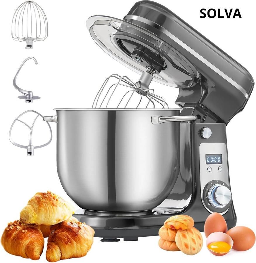 SOLVA Keukenmachines Deegmachine Kneedmachine Deegmixer 6 Versnellingen 1200W 240V 6L 35 1×28 5×31 2 cm Grijs