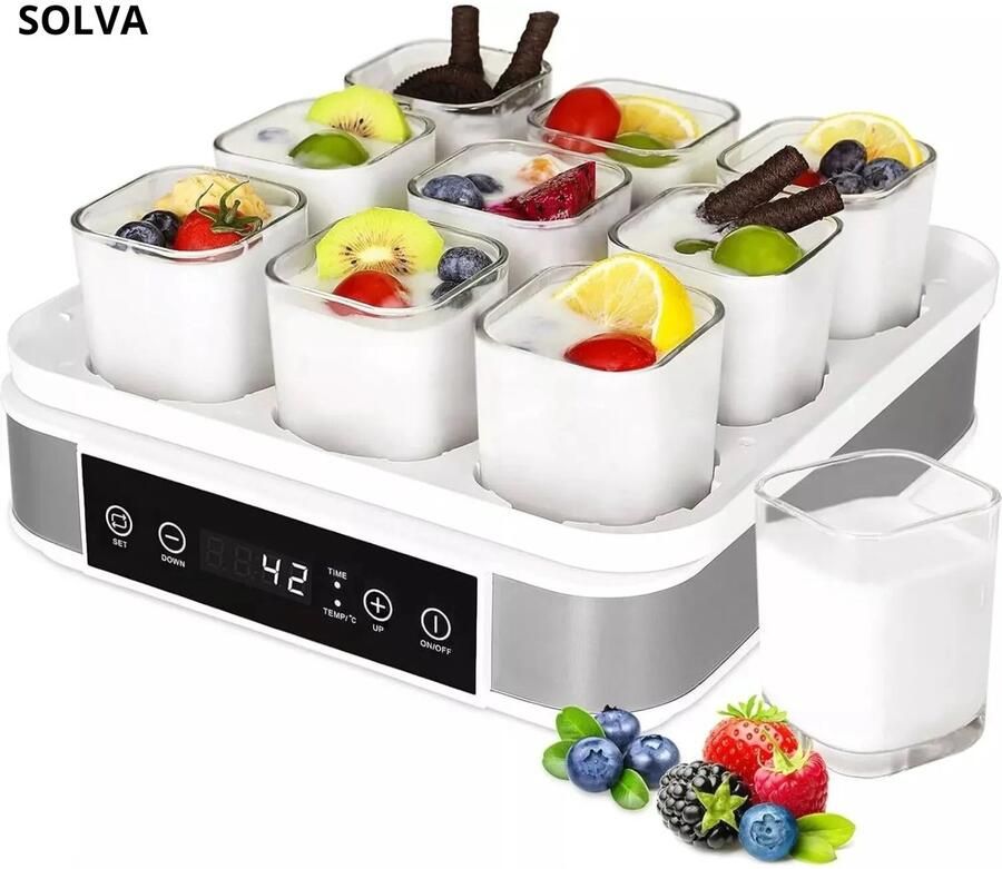 SOLVA Yoghurtmaker Yoghurtmakers Yoghurtmachine 9 × 170 ml Wit Met Grijs