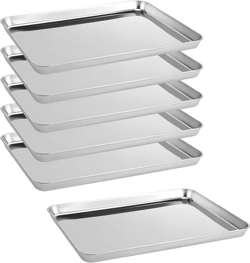 SOUJAP 6 stuks bakplaten roestvrij staal rechthoekige oven koekjesplaat pan voor bakken braden koken 40 5 x 30 5 x 2 5 cm vaatwasmachinebestendig