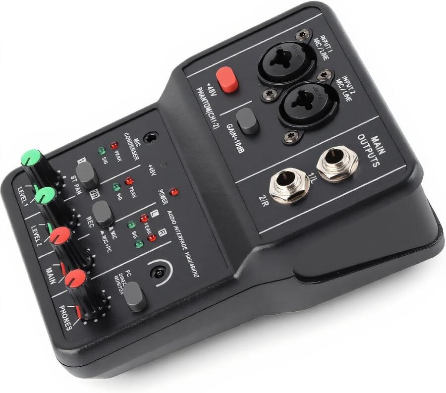 Sound Board Console Desk 2 Kanalen Audio Mixers System USB -interface Draagbare Geluidsmixconsole DJ -controller voor Live Streaming Podcasting DJ Show