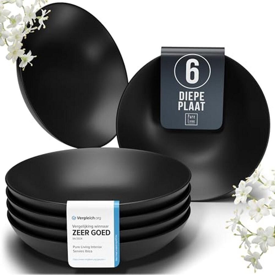 Soup Counter Set 6 Pieces Matt Black Premium Stoneware Dieptegerechten Set Stijlvolle Grote Pastaborden