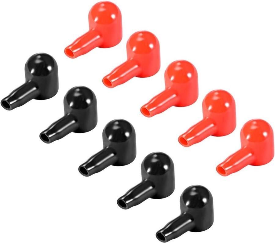 Sourcing map Accupol rubber materiaal beschermende afdekkingen rood zwart 4 mm x 14 mm 5 paar